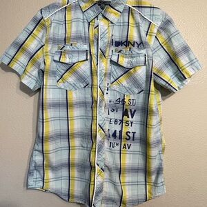 DKNY boys vintage  Blue and Yellow Plaid Shirt 100% cotton